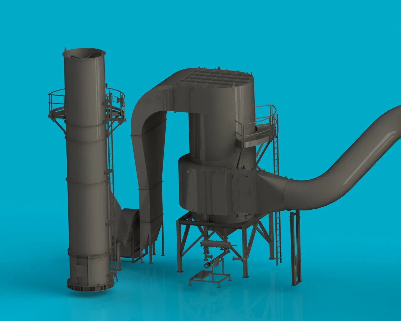 3d model of a turnkey scrubber system with an industrial stack for venting exhaust