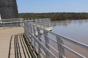 Safety hand rail for the Lewis and Clark bridge over the Ohio river.