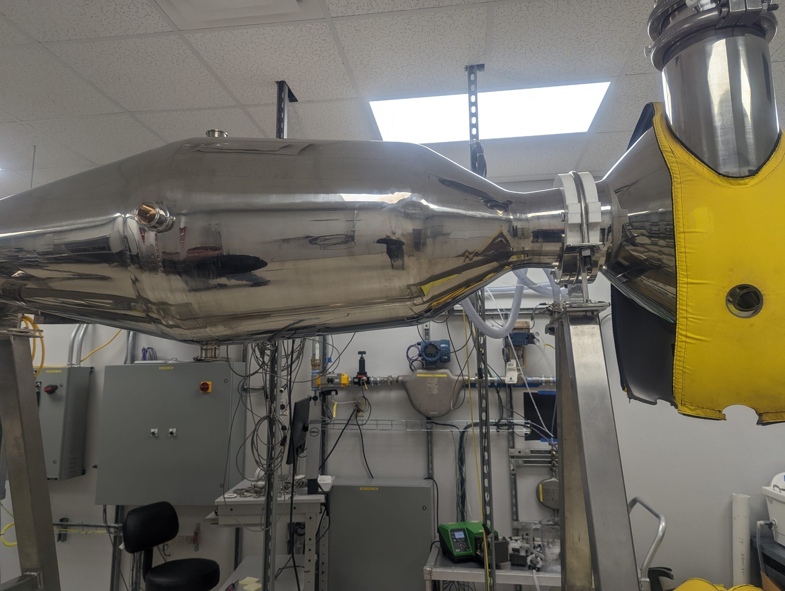 High surface spray dryer as test are being conducted on it.