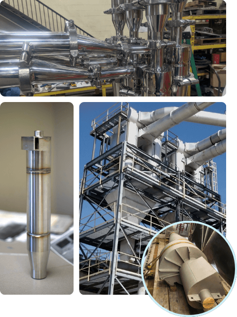Examples of high efficiency cyclone designs built by Heumann Environmental