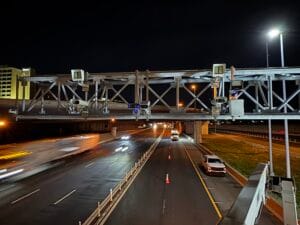 Head on view after installation of fabricated camera mounts